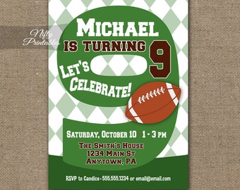 Football Birthday Invitation - 9th Birthday Invitations - Printable Boys 9th Birthday Party - Boy Nine Year Old Football Invite - FTB2