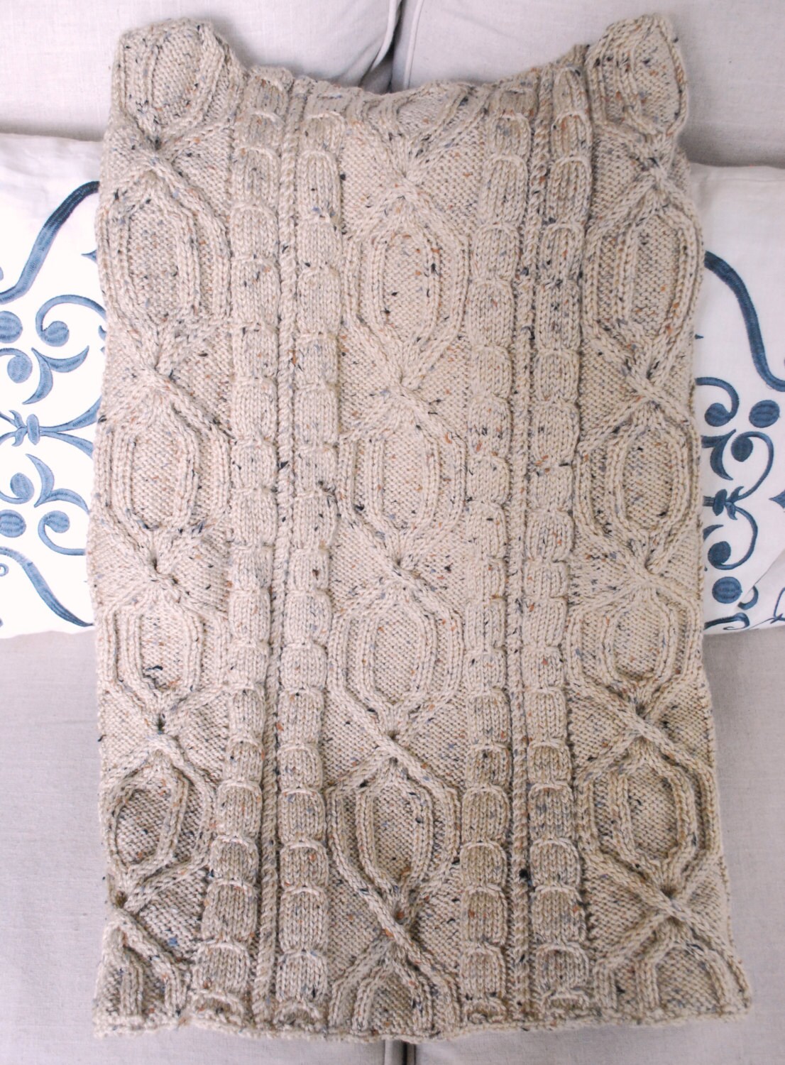 Hand Knit Irish Fisherman Pattern Afghan Throw