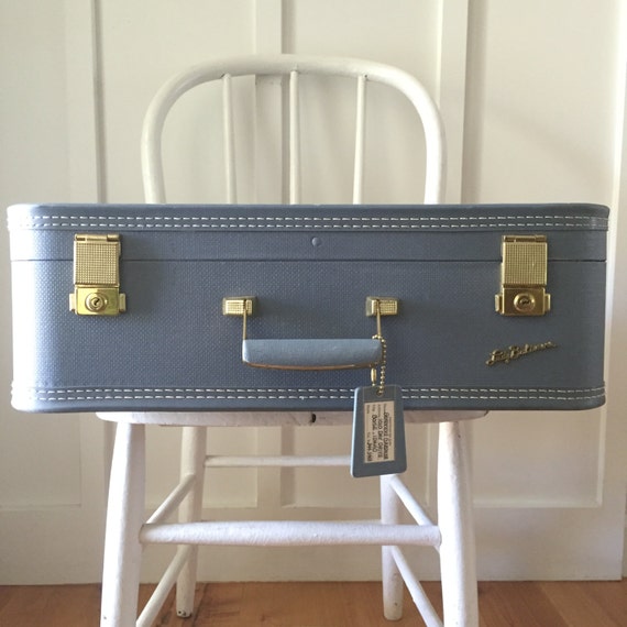 Vintage Suitcase Lady Baltimore Luggage Blue MidCenturty