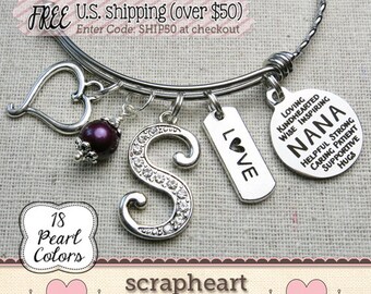NANA Gift, Personalized NANA Bracelet, Custom Gift for Nana from Grandchildren, Christmas Gift for NANA, Custom Gift for Grandma, Nana Love