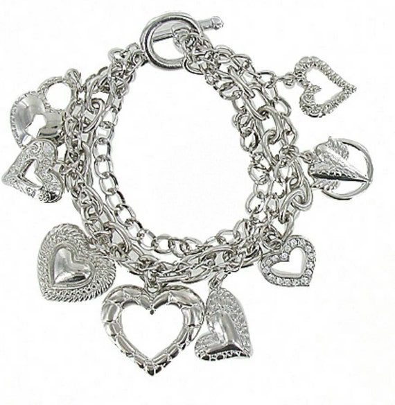 Silver Hearts Charm Bracelet Dangle Charms Bracelet Heart