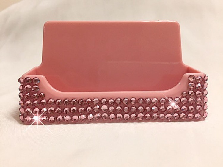 Pink Bling business card holder bling desk by livelaughshine