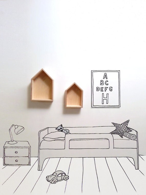 Large Wooden House Shelf House Shaped Shelf Nursery by tayostudio