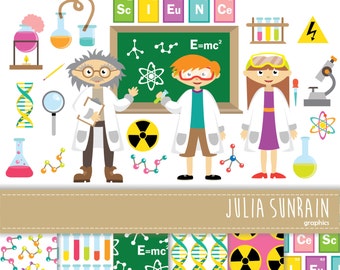 Science Clipart Vector & Digital Scrapbooking Papers Set - Instant Download - Personal and Commercial Use