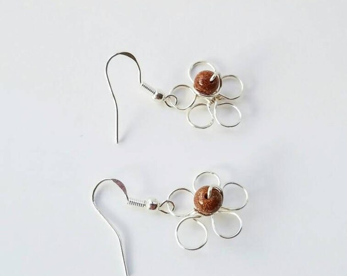 Flower earrings wire, floral stud earrings, silver wire earrings, wire wrapping earrings, silver flower drop, flower earrings