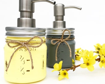 Set of 2 Farmhouse Soap Dispensers, Mason Jars, Home Decor, Gift, Housewarming Gift, Country, Home Decor, Kitchen, Bathroom, Rustic, Gift