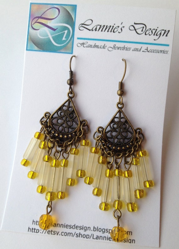 Yellow Antiqued Brass Chandelier Earrings Posts Hooks or