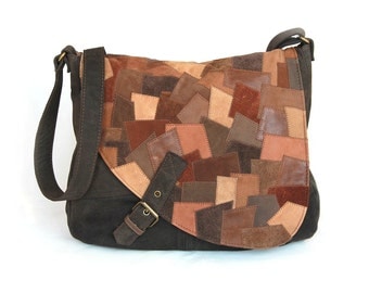 Large shoulder bag leather patchwork