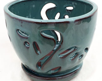Ceramic Orchid Pot/Saucer 5 3/4" x 4 3/8" - Dark Moss Green