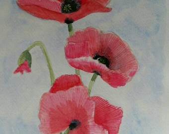 Red poppies, Original watercolour painting not print - Poppies
