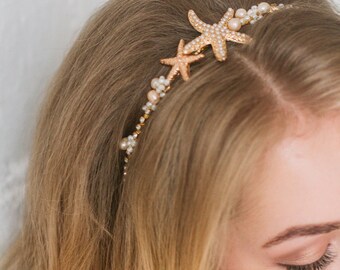 Beach bridal crown Beach wedding hair accessory Sea shell hairpiece Nautical wedding Seashell Tiara Mermaid Head Piece Beach Bridal Halo