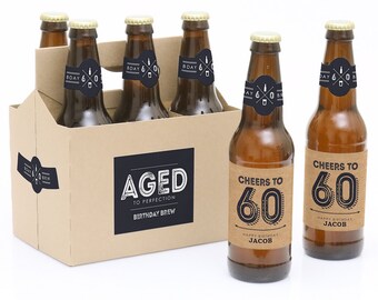 60th Birthday Beer Labels - 6 Beer Bottle Labels & 1 Carrier - Aged to Perfection Funny Birthday Gift - Personalized Milestone Birthday Gift