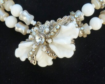 Bridal choker authentic Miriam Haskell white milk glass, c. 1940's cosplay 266 anchor