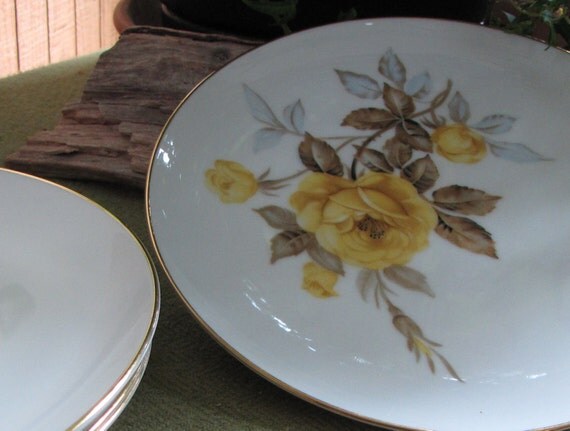 Cotillion Dinnerware by Sango Yellow Roses Salad Plates 1950s Set of Four (4)