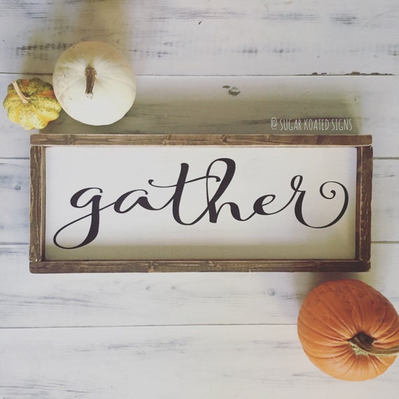 Items similar to Gather Framed Wooden Sign // Kitchen Sign // Kitchen