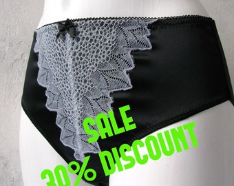 SALE , Elegant satin panties. Luxurious boudoir lingerie. Satin and lace panties luxury, Available in all sizes