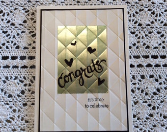 Handmade Greeting Card: Celebration card. Congrats on dry embossed front