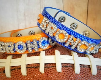 Denver Broncos Inspired Faux Leather Cuff Bracelet- Blue and Orange- Broncos - NFL Accessories and Jewelry
