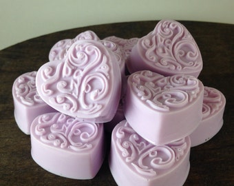 Shea Butter Soap - Set of 12 Handmade All Natural Shea Butter Soap Small Heart Shaped Guest Soaps Choose Color and Scent Rose or Lavender