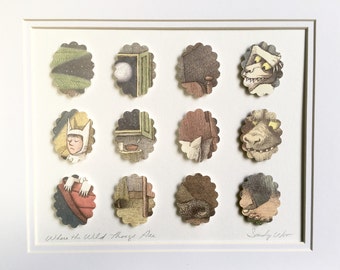 Where the Wild Things Are, 11 x 14" Maurice Sendack, 3D Paper Art, Childrens Wall Decor, max, jungle, monsters, king