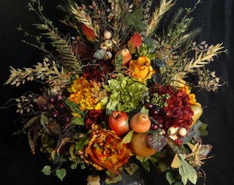Large Tuscan Floral arrangement,Tuscany Table Centerpiece,Luxury Faux Fruit arrangement,Rustic Flower Arrangement,Silk Flower Arrangments