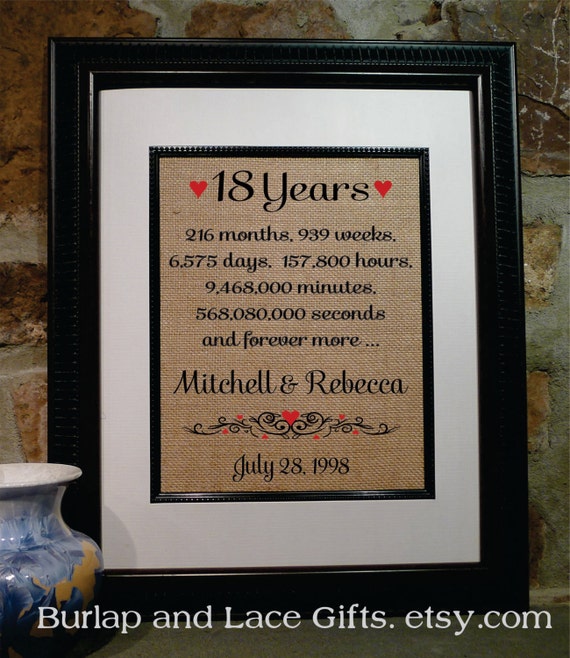 Items similar to 18th Anniversary 18 Years Together Years Months Weeks Days Hours Minutes