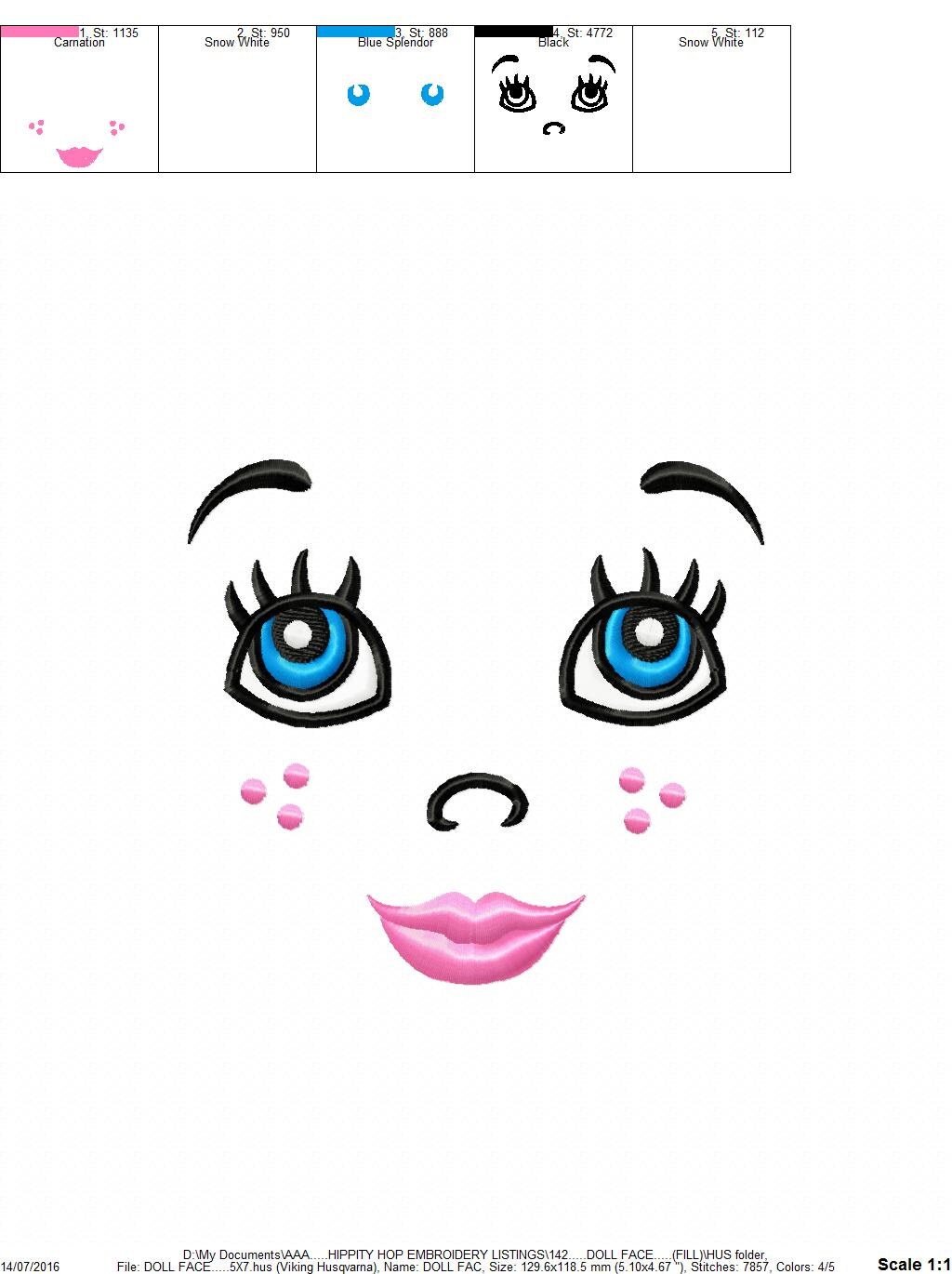 Doll Face...Instant Download...Pattern Fill Machine Embroidery