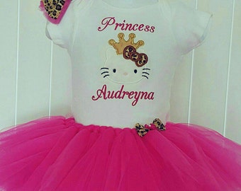 Hello Kitty Birthday Outfit- Hello Kitty Birthday Tutu with onsie personalized, Personalized Hello Kitty Tutu skirt and onsie