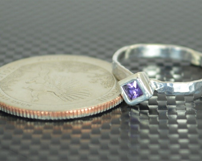 Square Amethyst Ring, Amethyst Solitaire, Amethyst Silver Ring, February Birthstone, Square Stone Mothers Ring, Square Stone Ring, Silver