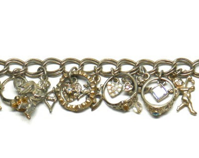 Storewide 25% Off SALE Vintage Silver Tone Kirk's Folly Designer Signed Charm Bracelet Featuring Assorted Rhinestone Accented Charms