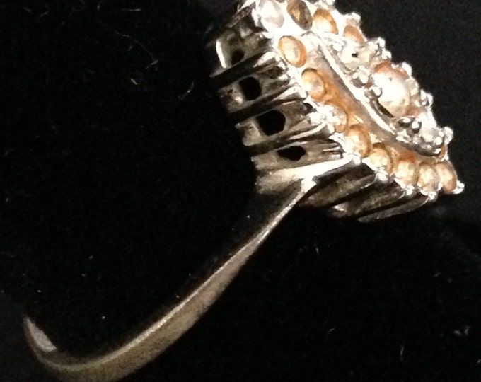 Storewide 25% Off SALE Vintage Sterling Silver Faceted Rhinestone Designer Cocktail Ring Featuring Elegant Clustered Design Style