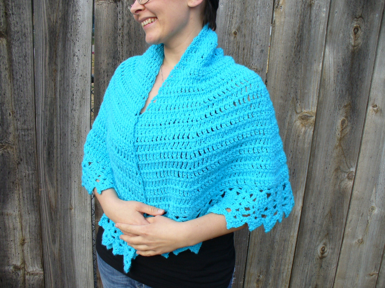 Turquoise Blue Crochet Shawl Summer Wrap Light Shawl