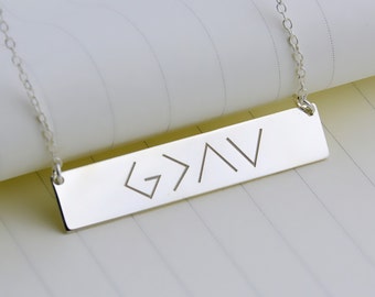 God Is Greater Than The Highs And Lows Necklace,Silver Engraved Bar Necklace,Horizontal Bar Necklace,Custom Bar Necklace,God Necklace