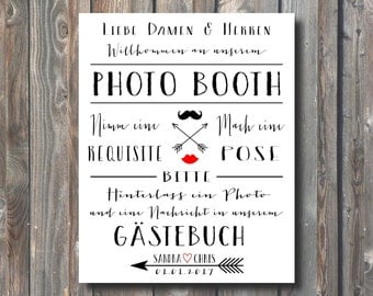 Personalized Wedding Photo Booth Sign-Hochzeit Gästebuch-Printable Photo Booth Guest Book Sign-Wedding Typography-Arrow Heart-Hochzeit Print