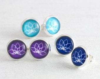 Yoga Jewelry, Lotus Earrings, Lotus Flower, Personalised Earrings, Purple Stud Earrings, Minimalist Jewelry, Yoga Gift, Personalised Jewelry
