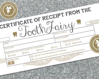 INSTANT DOWNLOAD Tooth Fairy Receipts, Tooth Fairy lost tooth certificate, first tooth lost receipt, Digital Download, DIY, 3-up 8.5x11