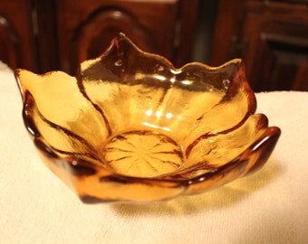 Vintage Glass Dish/Amber Glass Candy Dish/Decorative Glass Dish