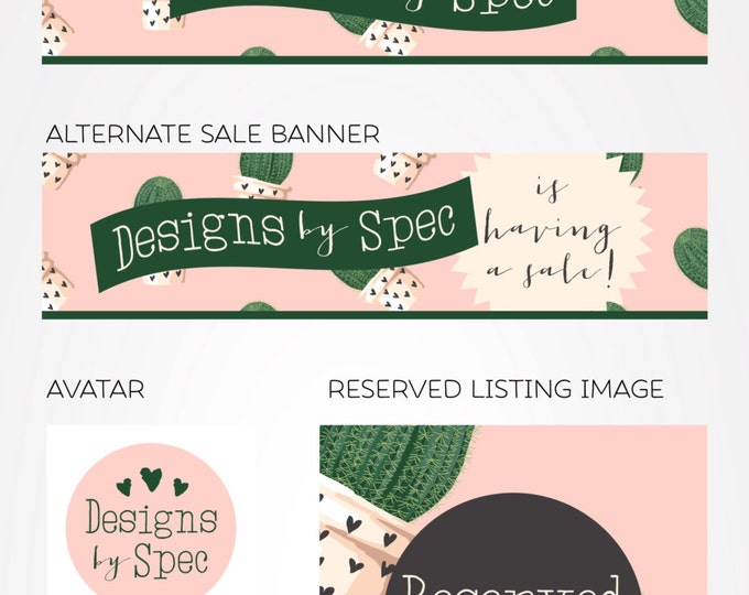 NEW Cute Pink Cactus Etsy Shop Branding Set --- Etsy Shop Branding, Small Business, Etsy Banner and Graphics
