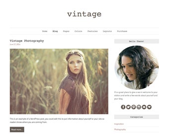 WordPress Theme "Vintage", Responsive WordPress Theme, Blog Web Design, Premade Blog Template, for WordPress.org Websites