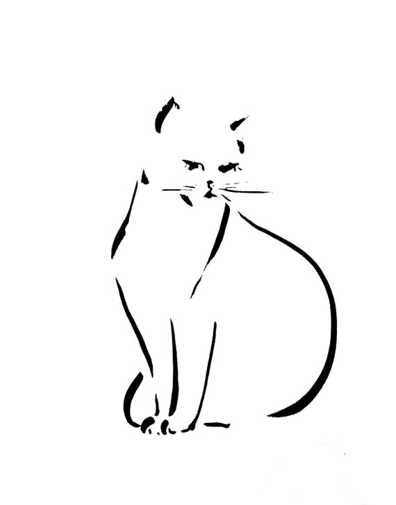  Minimalist  cat  fine art  print cat  ink drawing  print