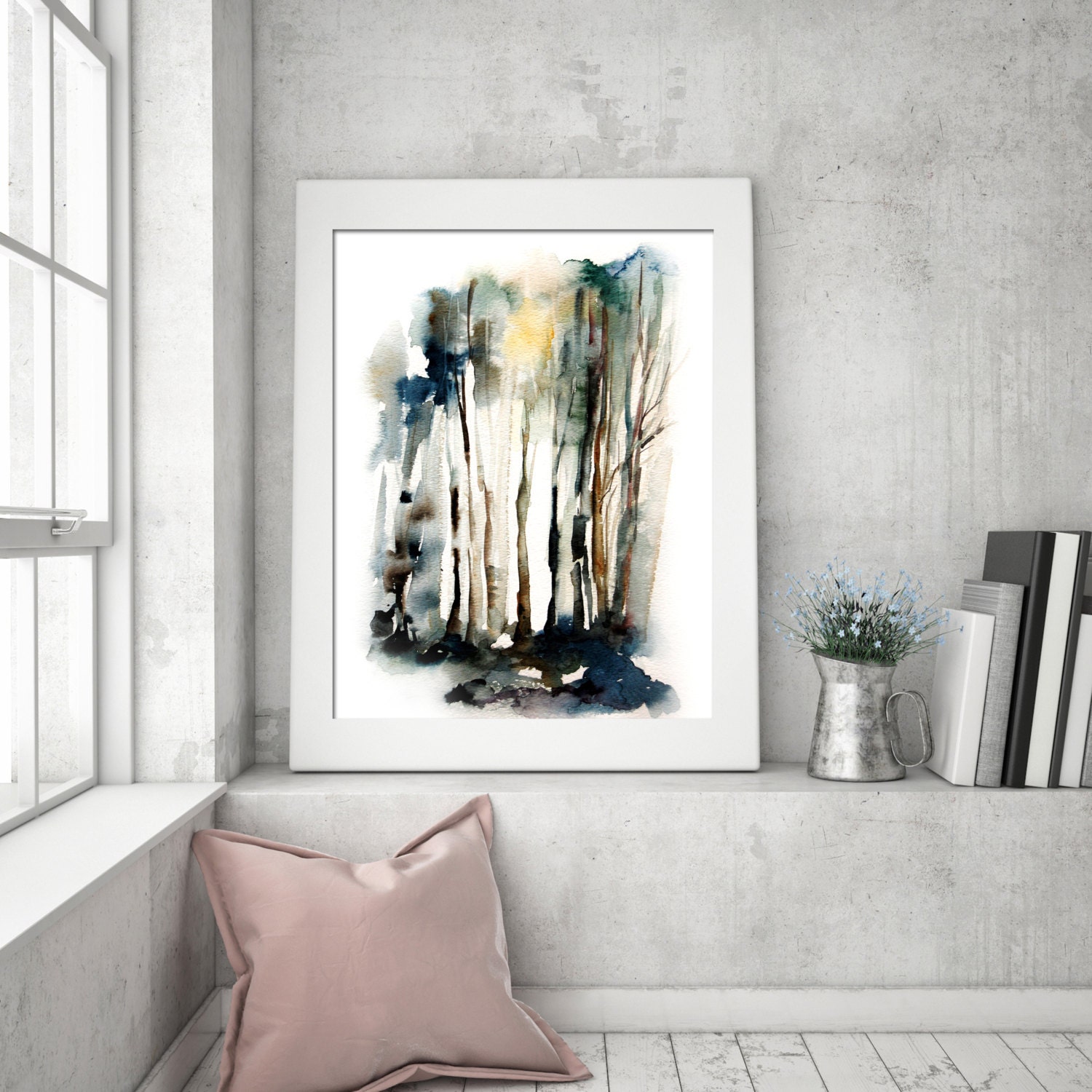 Watercolor Painting Art Print Abstract Forest By Canotstopprints