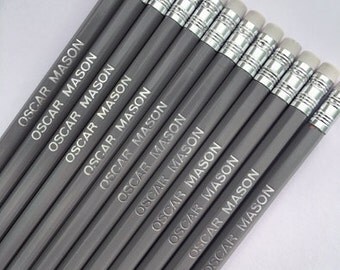 High Quality Personalised Pencils -Printed with Name - Mid Grey (plus other colours)