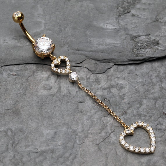 Golden Luscious Double Hearts Belly Button Ring