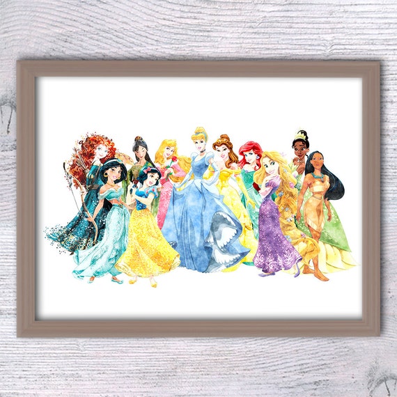 Disney princess watercolor poster Disney princesses art print