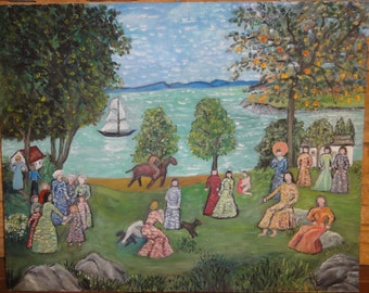 Vintage Folk Art Painting on Board
