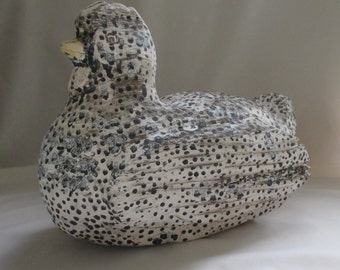 Vintage Primitive Wooden Folk Art Chicken ~ Hand Painted Black Spotted Roosting Chicken