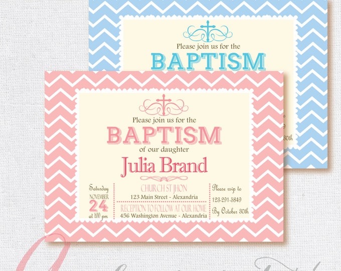 Baptism invitation. Typographic invite. First Communion invite. Printable Baptismal invitation. Christening. Chevron invite.