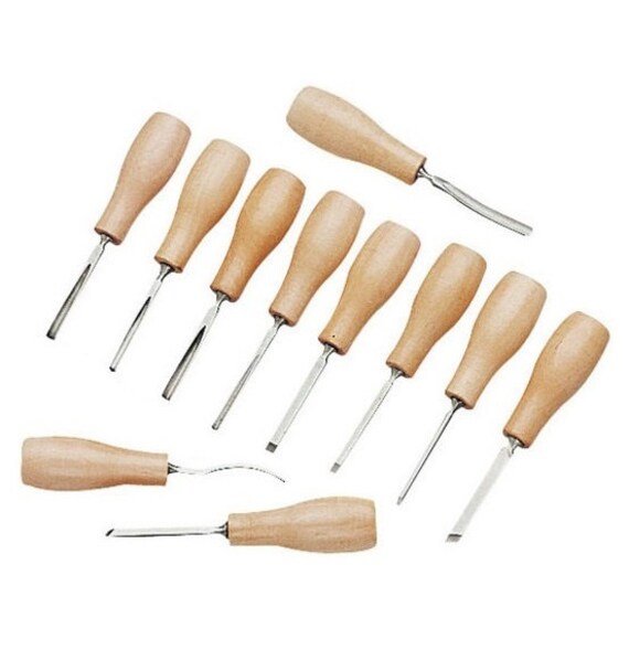 Wood Carving Set 11 piece Straight & bent gouges by JMVarietyStore