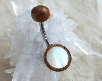 Mother of Pearl Belly Bar, Naval Bar, Tamarind Wood Belly Bar, Naval Piercing, Belly Button Ring, Tribal Belly Bar, Piercing Jewelry