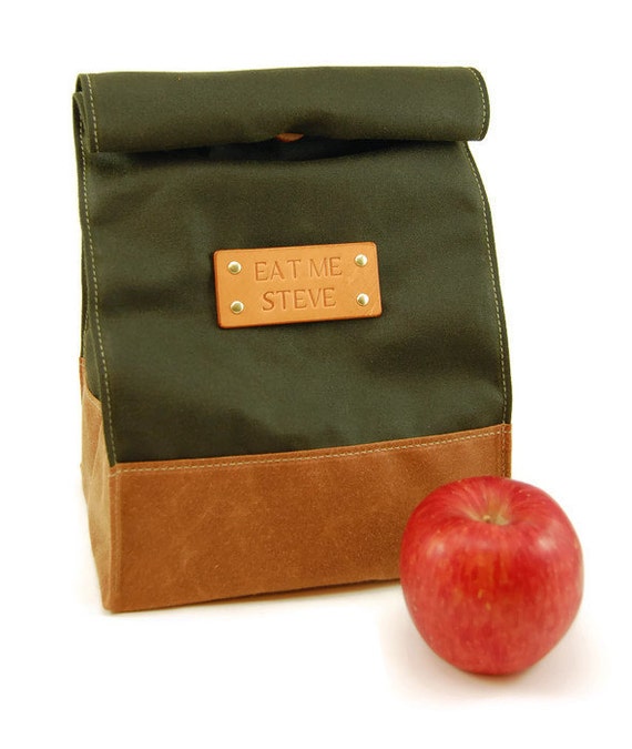 Items similar to Large Waxed Canvas Lunch Bag, Personalized Canvas and